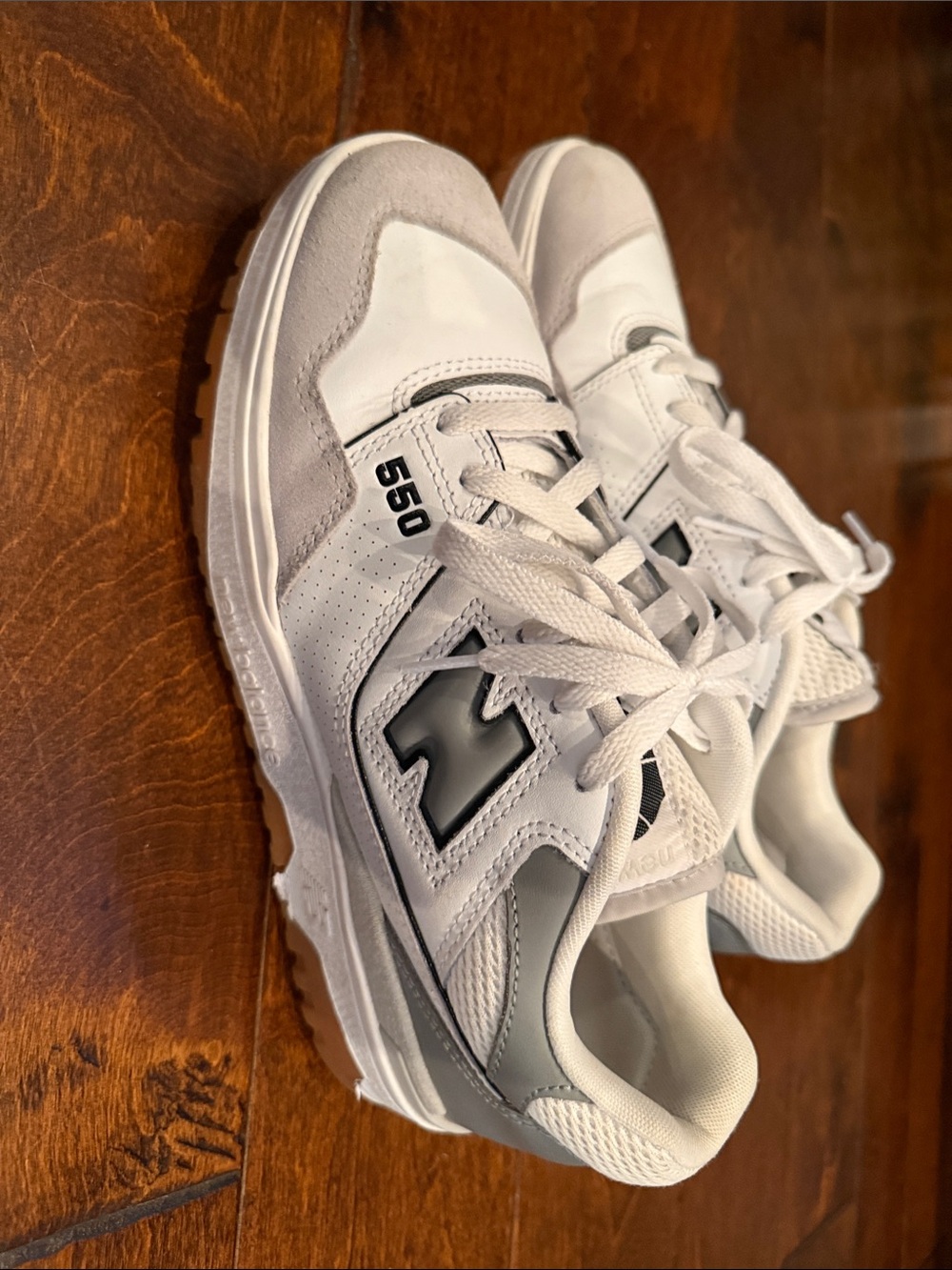 New Balance White & Gray 550 Sneakers